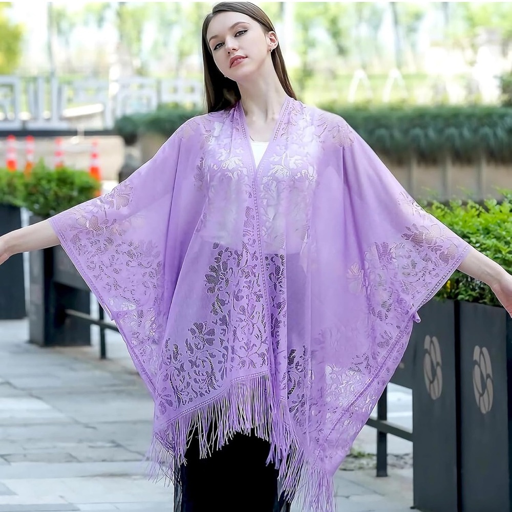 NEW Lavender Floral Kimono Shawl
